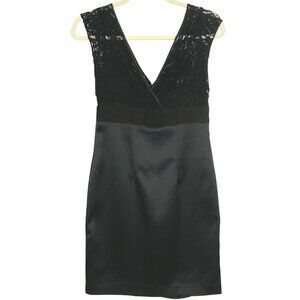 Banana Republic Factory Lace/Triacetate V-Neck Dress, Lined, Black, 2 Petite